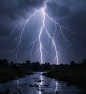 Lightning storm over a dark landscape