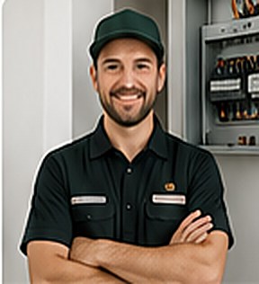Electrician standing in front of a switchboard