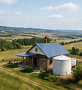 Farmhouse with a water tank in regional Australia